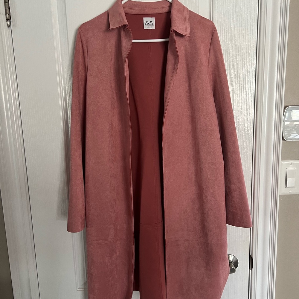 Zara Women's Dusty Rose Suede Trench Coat